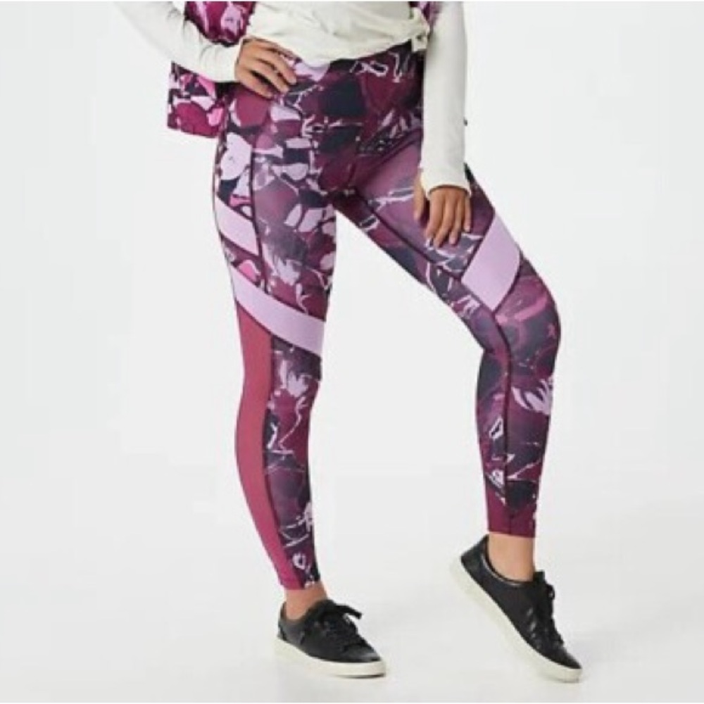 New Balance x Isaac Mizrahi Live! Printed Side Pocket Leggings Pink Ruby Sz 2XL